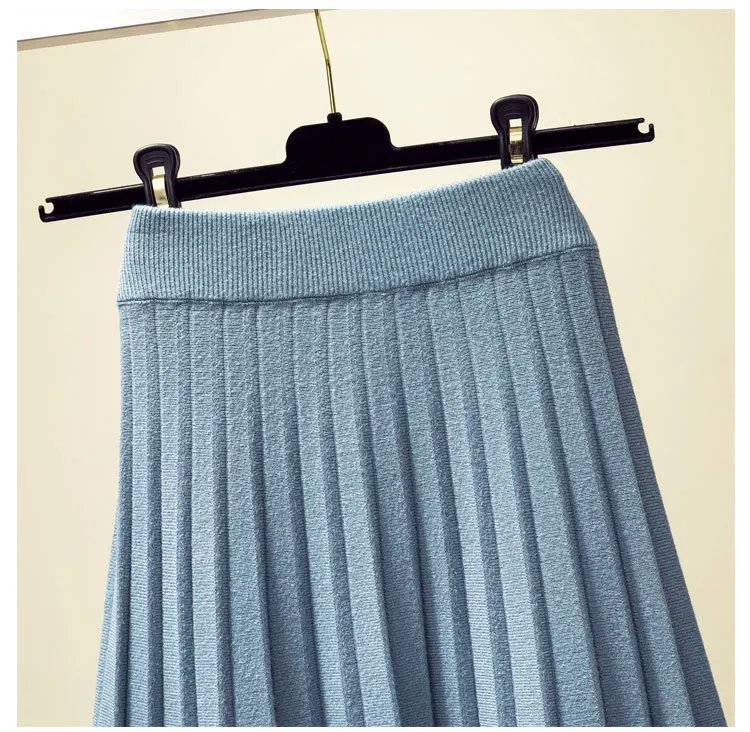 High Waist Knitted Skirt Women's Medium and Long Autumn 2022 New Korean Version of The Skirt High-waisted Thin A-LINE Skirt tennis skirt