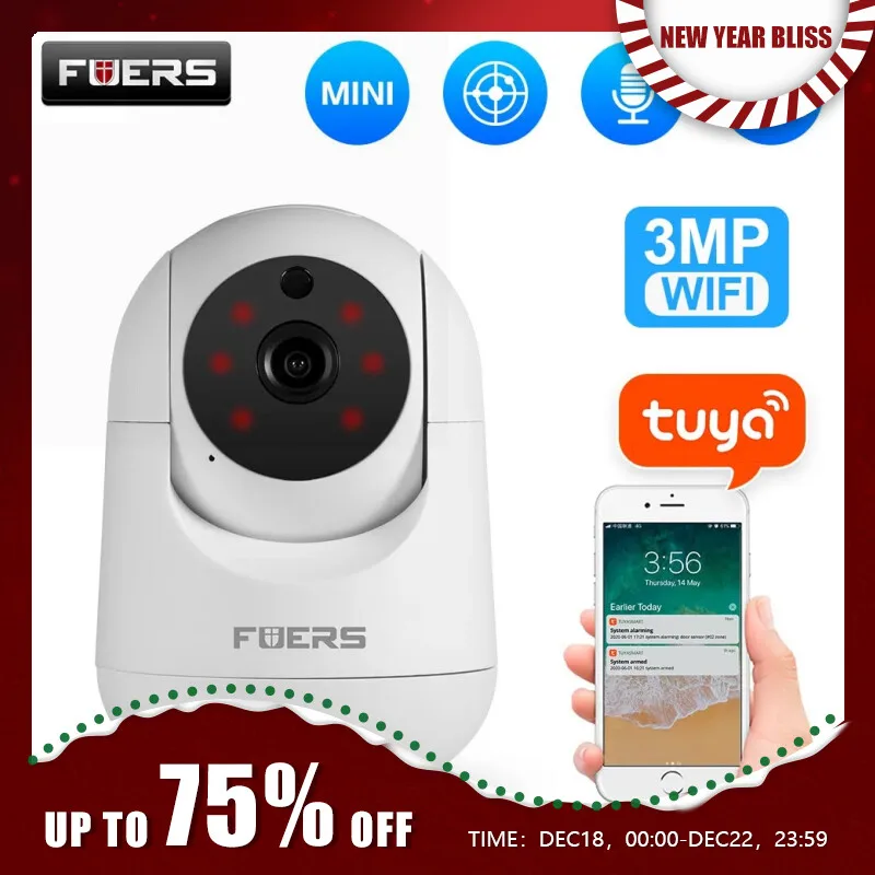 Fuers-cámara de vigilancia IP inalámbrica para interiores, Monitor de bebé de seguridad con seguimiento automático, detección IA, WiFi, Tuya, 3MP
