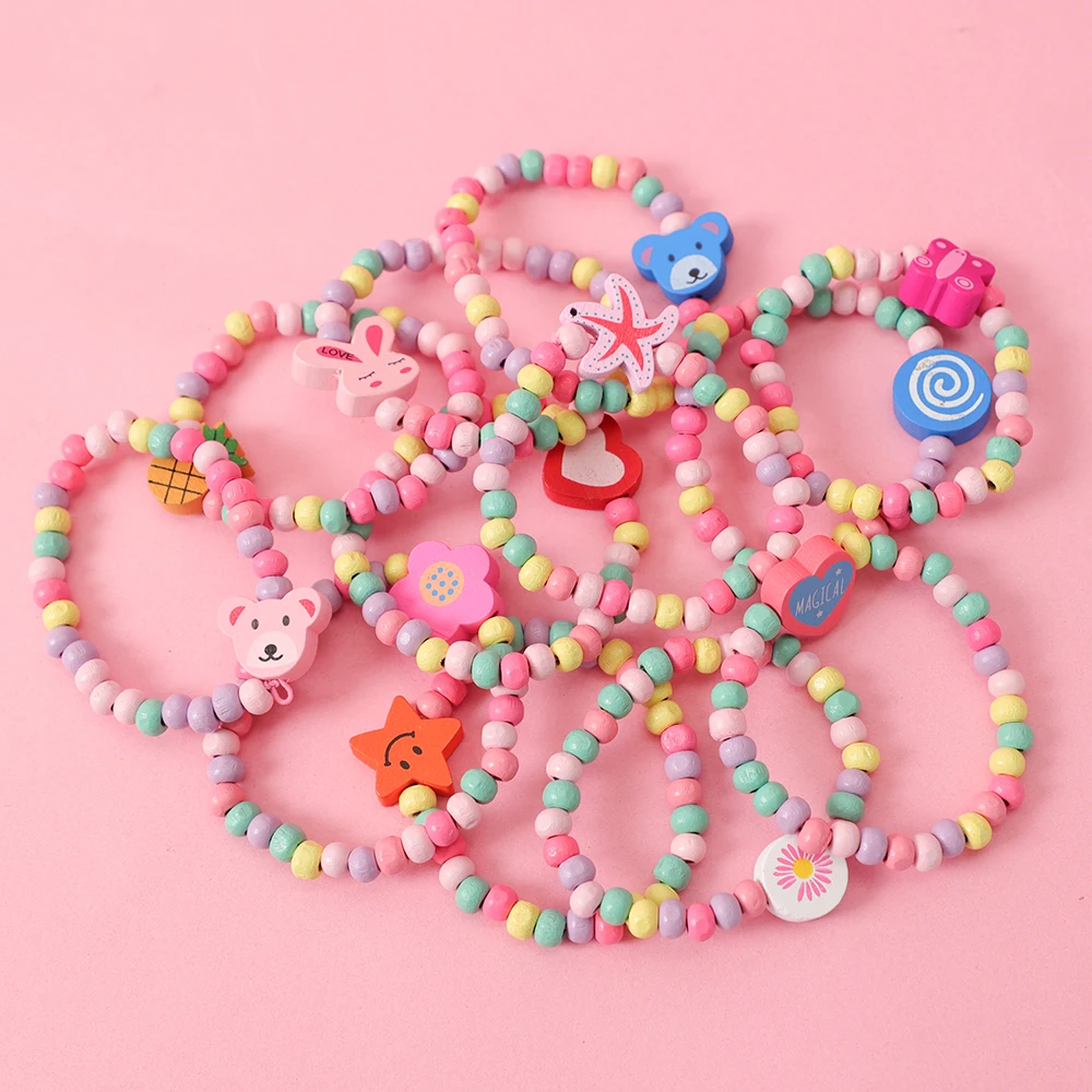 Wooden Bead Bracelet 12pcs for Kids Girl Birthday Party Favors