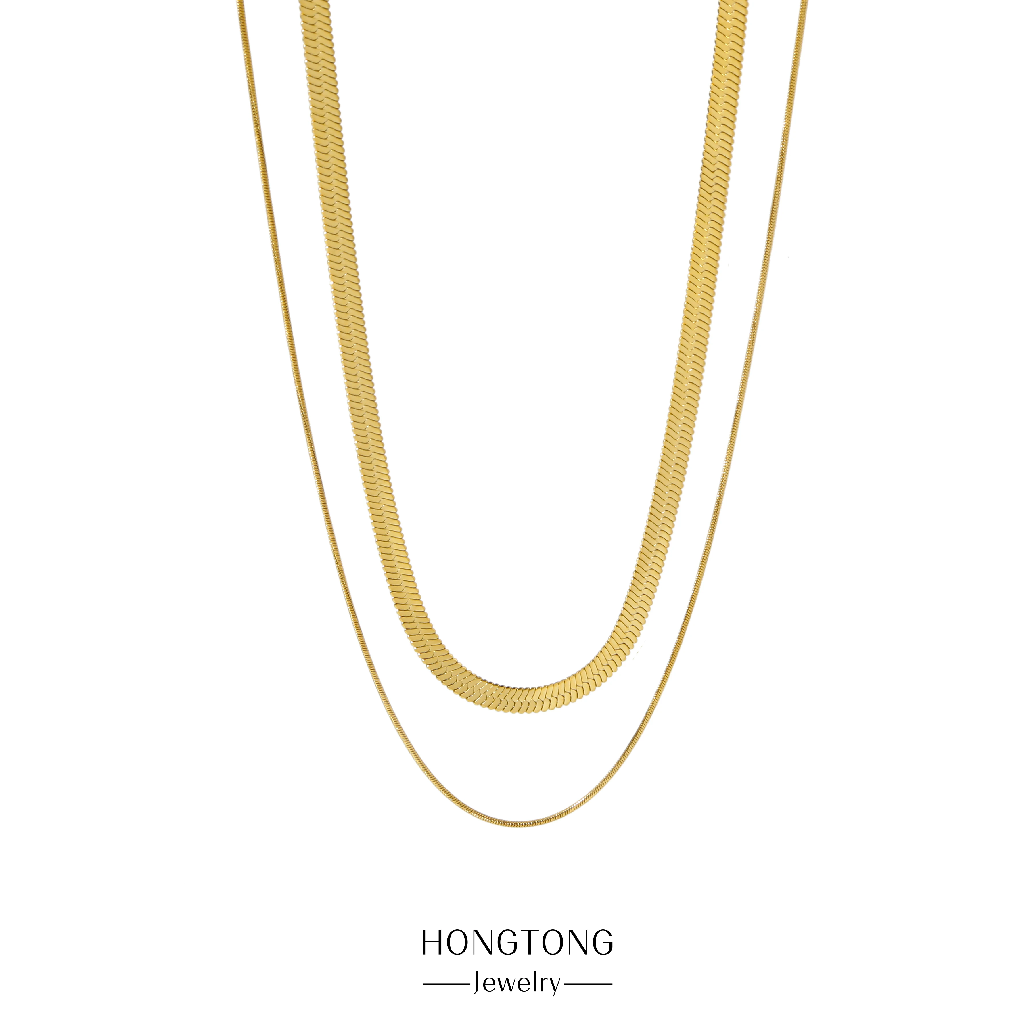 

HONGTONG Europe And America Gold-Plated Necklace Men And Women's Stainless Steel Cuban Chain Snake Chain Wholesale