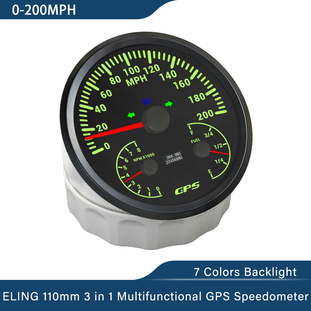 4-3/8" GPS Speedometer With Tachometer – 120 MPH, Red Backlight, Waterproof For Boat Or Car
