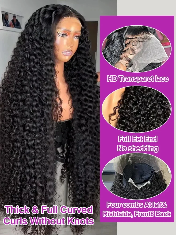100% Human Hair Brazilian Kinky Curly 300%Density 40 Inch Wigs Jerry Curl Lace Front Wig 13x6 HD Lace Human Hair Wig Virgin Hair 3