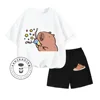 Hit Youth Sunshine Capybara Cartoon Print Design O Collar Delicate Short Sleeves and Shorts Summer Children School Two-piece Set 2