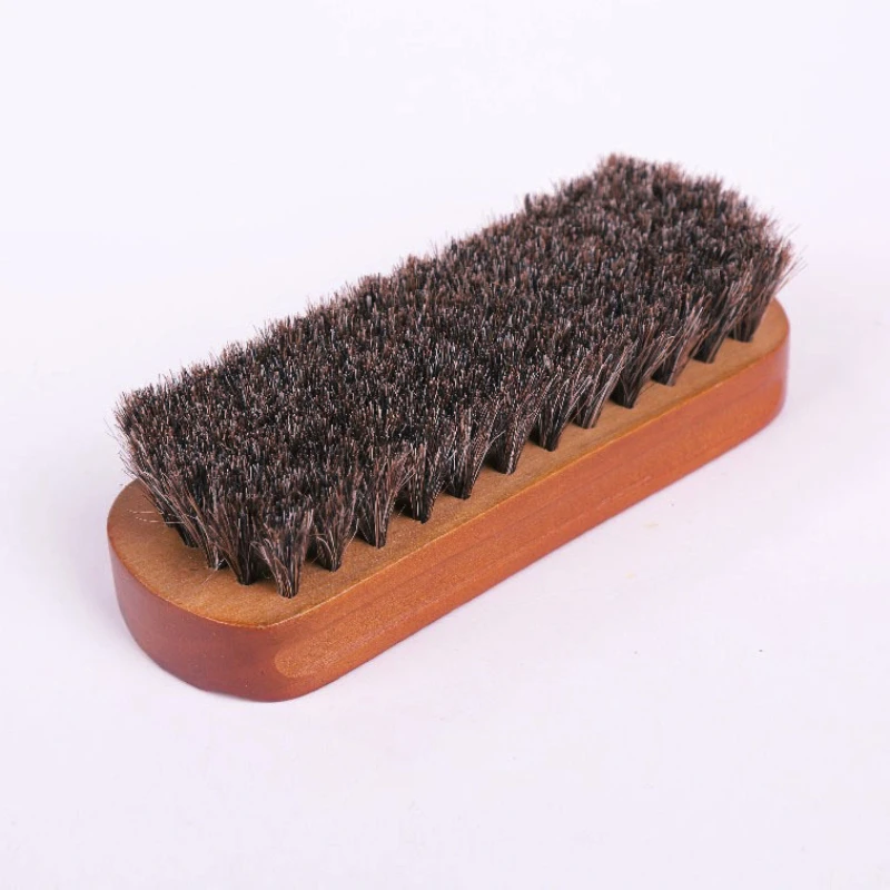 Solid Wood Soft Bristle Horsehair Brush High-End Shoe and Clothing Brush Oil Polishing and Cleaning 3
