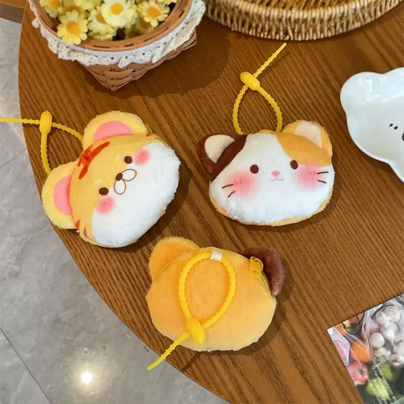 Niedliche Plüsch-Katzen-Tiger-Münzbörse Schlüsselanhänger Weicher Flauschiger Stoff Kawaii Kopfhörer-Tasche Münzaufbewahrungstasche Rucksack-Deko Anhänger Geschenke