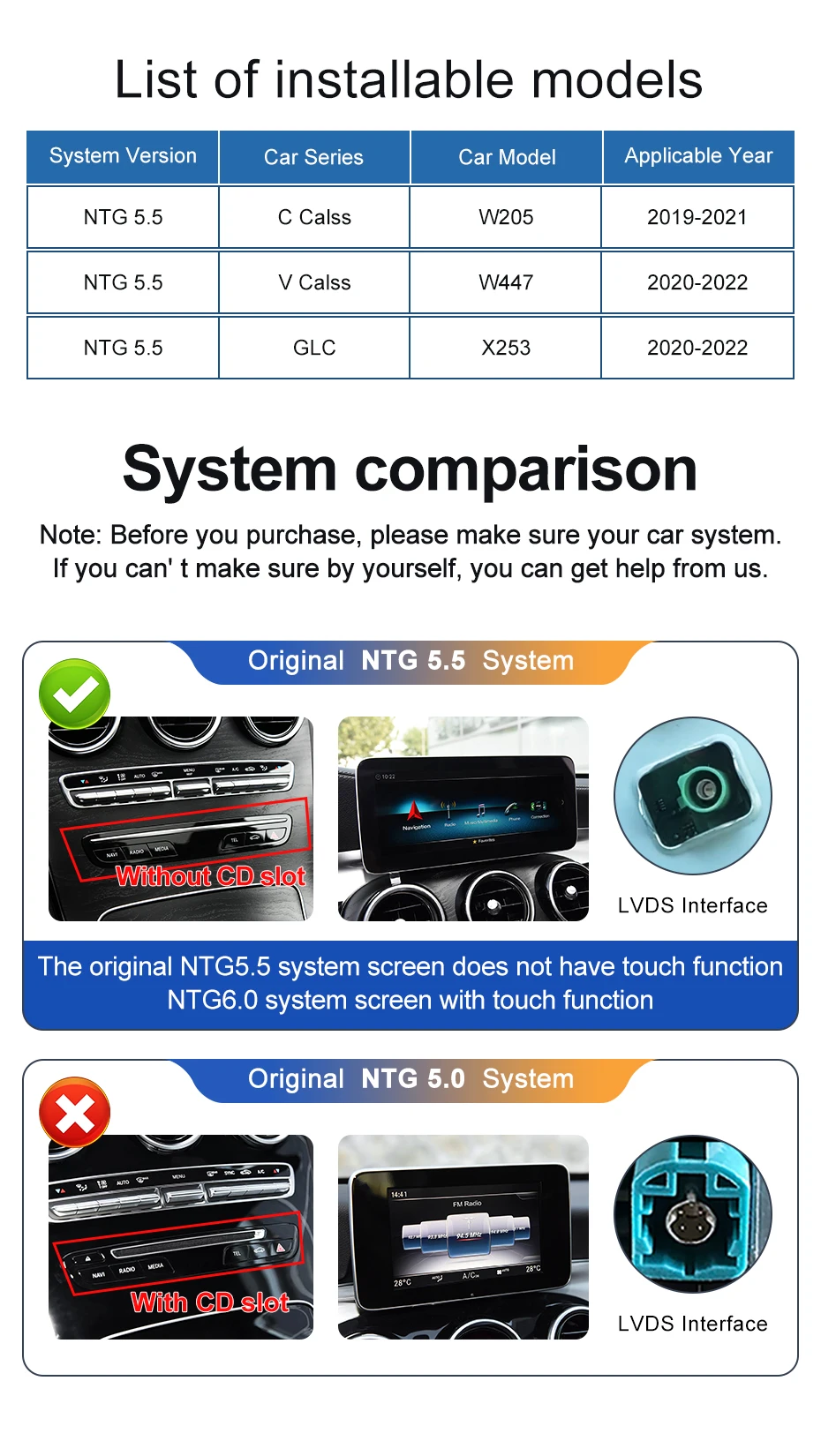 Android14 Car Multimedia Wireless AUTO CarPlay 12.3inch Screen For Mercedes Benz