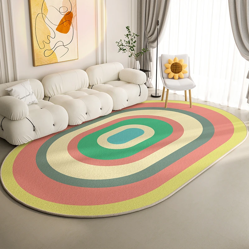 

Oval Rainbow Cloakroom Carpet Ins Girls' Non Slip Bedside Rug Nordic Simple Rugs for Bedroom Large Area Carpets for Living Room