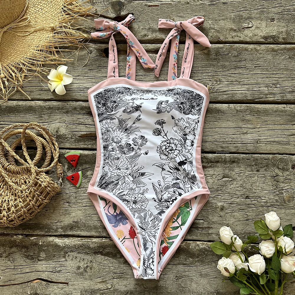 Description Picture 6 of itemDouble -sided wear One Piece Swimsuit 2024 New Cute Print Swimwear Women Bow Swimwear Bathing Suit Beachwear Monokini Swim