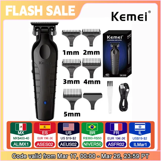 Kemei 2299 barbeiro aparador de cabelo sem fio 0mm zero lacunas escultura clipper detalhe profissional máquina corte acabamento elétrico