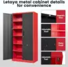 Metal Garage Storage Cabinets with Lock, 72" Tall Locker Organizer Steel Tool Cabinets,5 Adjustable Shelves 2 Doors (Black Red) 3