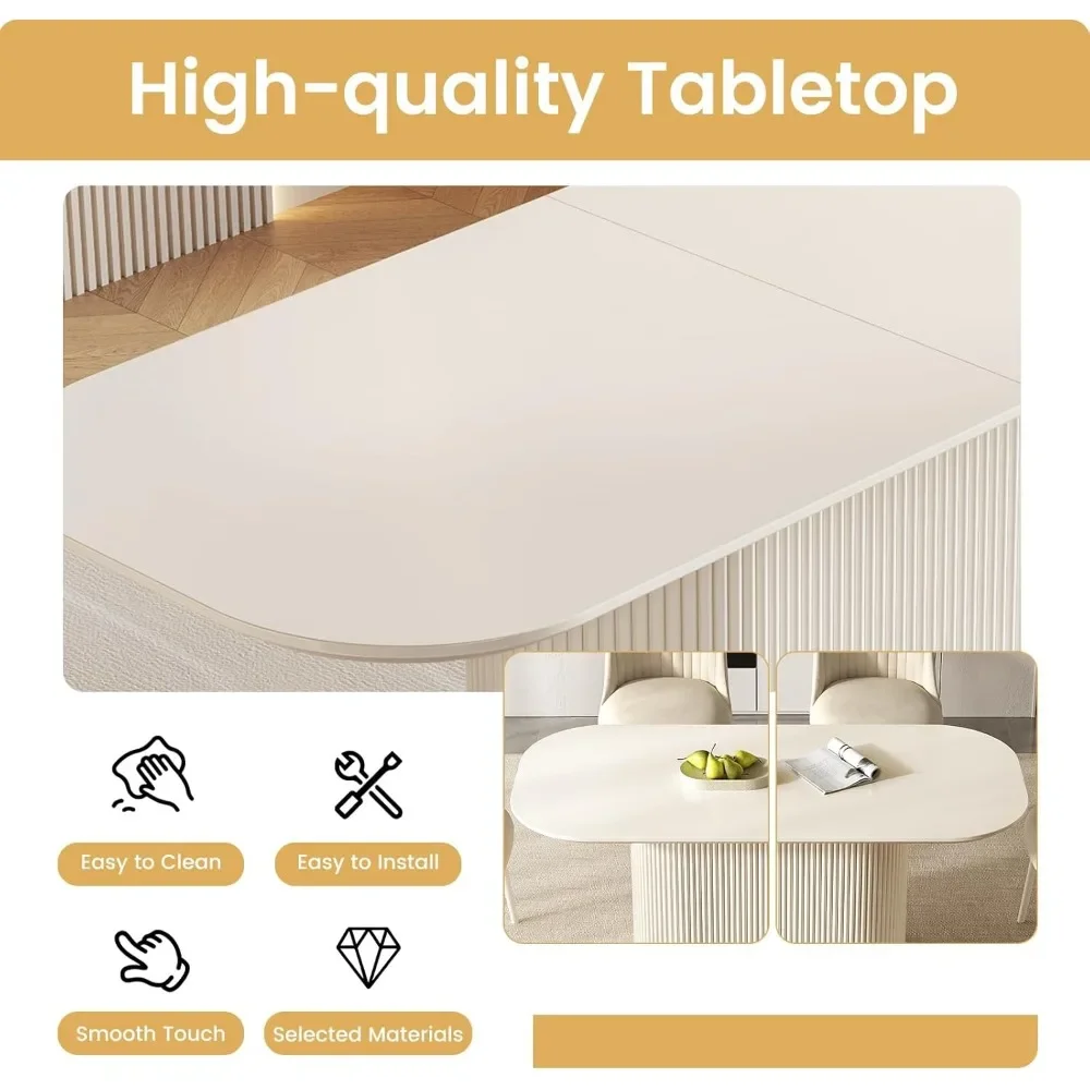 86.61" Oval Dining Table, Modern Kitchen Table for 8 People, Indoor Rectangular Dining Room Table for Kitchen, Bar, Living Room, 3