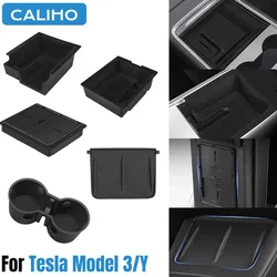 Car Storage Box For Tesla Model 3 17-22 Model Y 21-23 Center Armrest Hidden Box Cup Holder Console Organizer Car Box Accessories