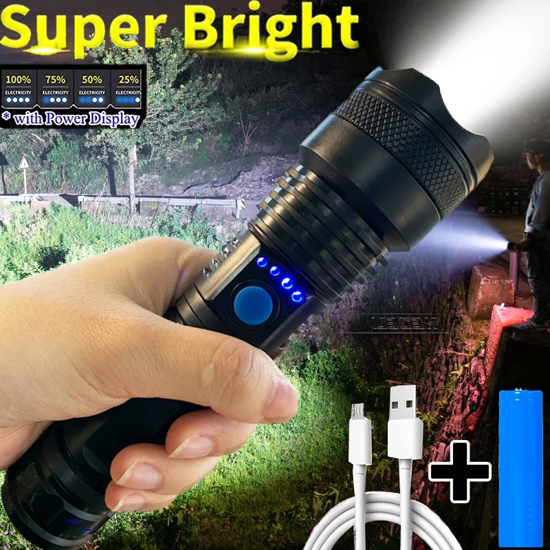 USB Rechargeable Flashlight Strong Light Highlight Tactical Flashlights Torch Outdoor Portable Lighting LED Fish Camping Lights |