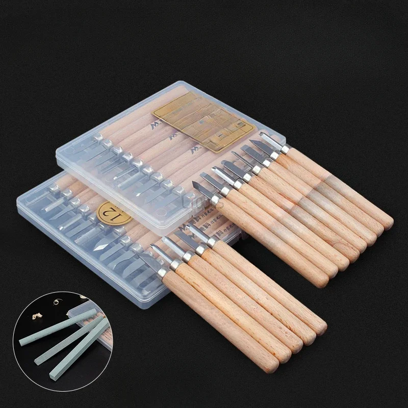 Woodworking Carving Knife Alloy Steel Beech Wooden Handle Oblique Half Round Pointed Manual Pen Knife Art Knife Set Tools  DIY