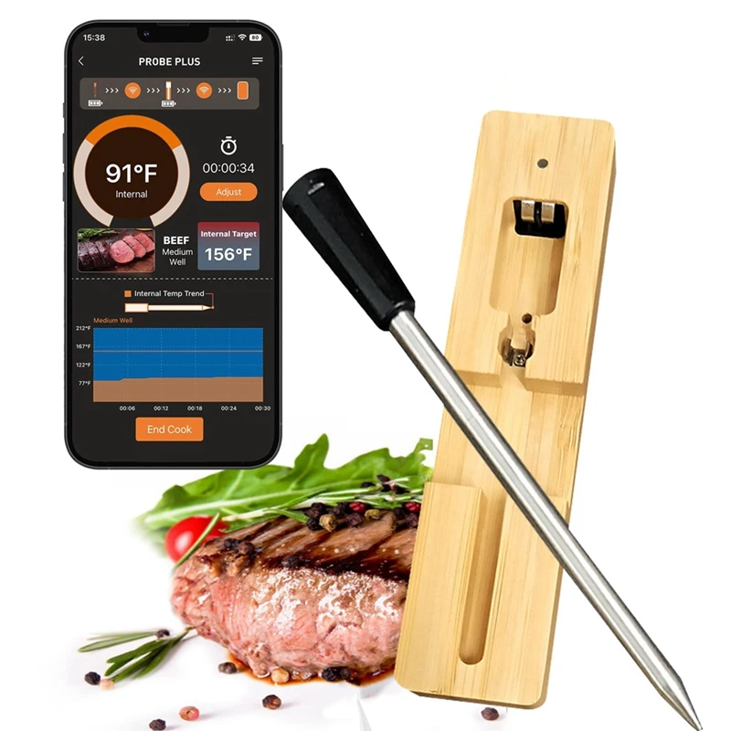 

1Set Meat Thermometer BBQ Wireless Bluetooth Meat Thermometer Digital Meat Probe Fit For Grilling Smoker Oven Cooking Kitchen