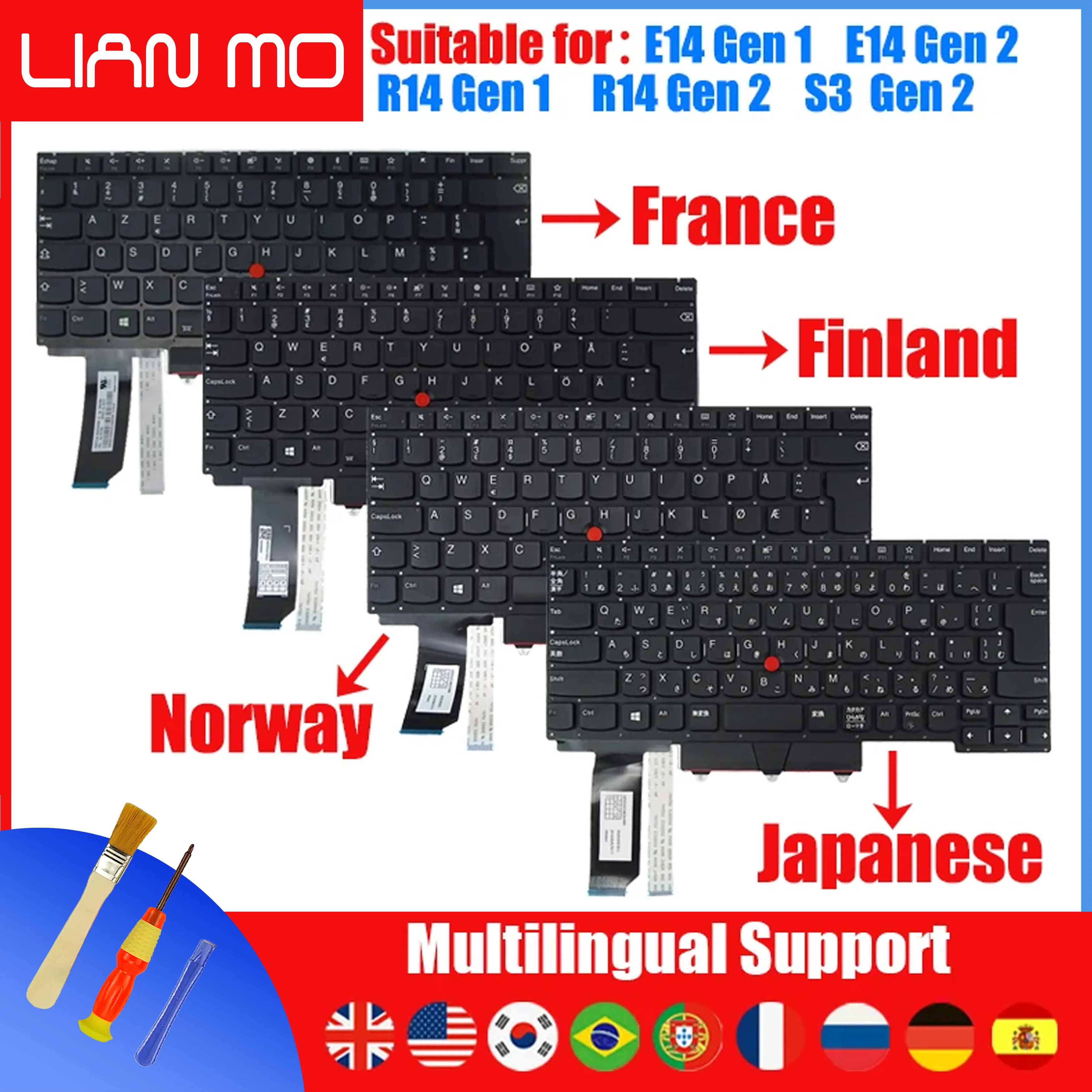 

FI FR JP NORD HU BG BE SW No CAFR SI AR keyboard for Lenovo ThinkPad E14 Gen1 Gen 201XY017 01XY066