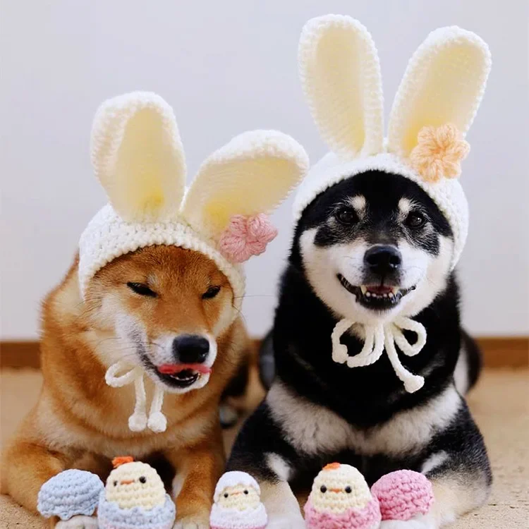 Hot Sale Hand Crochet Cute Little White Rabbit Ear Pet Dog or Cat Dress Up Hat