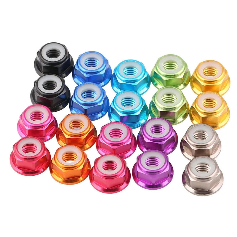 10pcs M5 Aluminum Motor Screw Nuts Nylon Insert Self Lock Flange Nut Cw