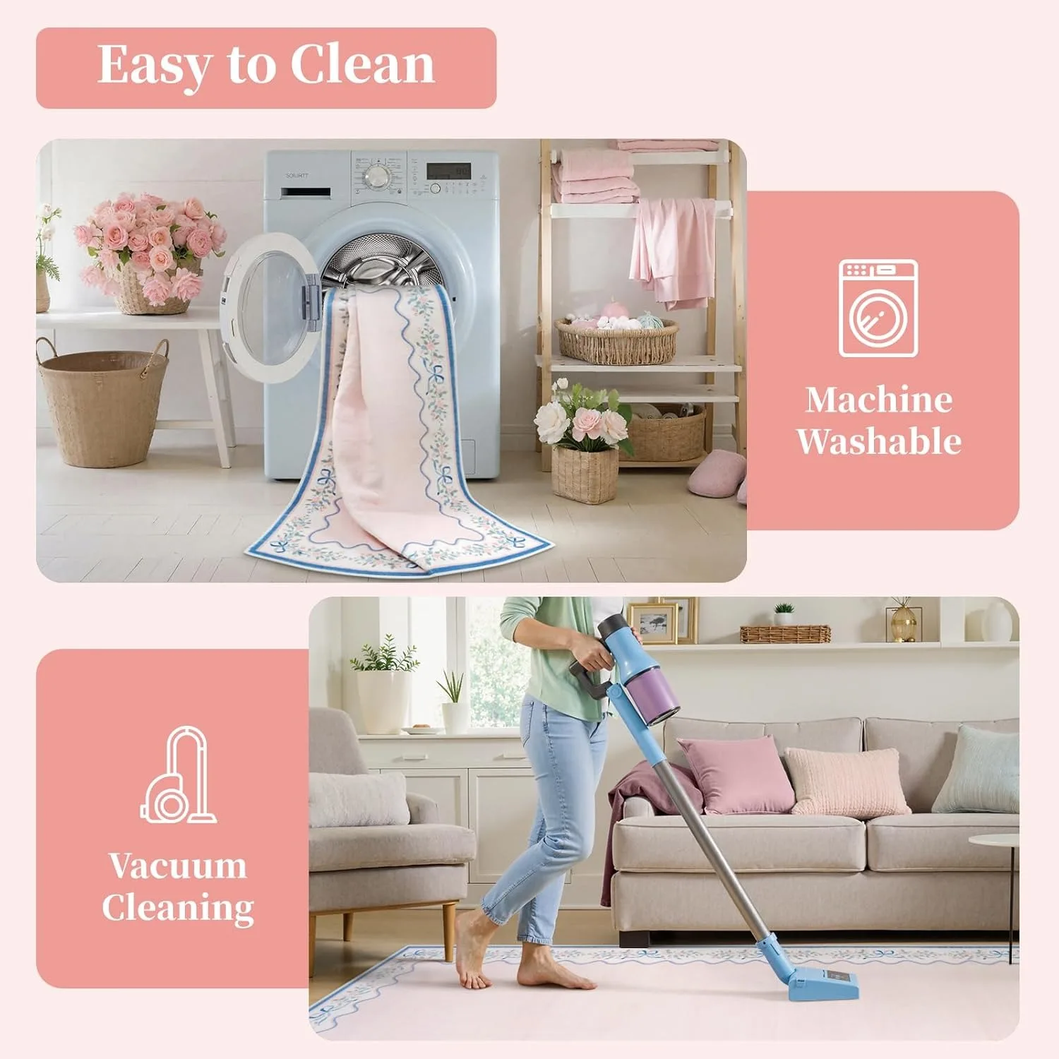 Pink Living Room Carpet Machine Washable Non-slip Wear-resistant Bedroom Plush Rug Floral Print Cloakroom Mats 러그 Ковер Alfombra
