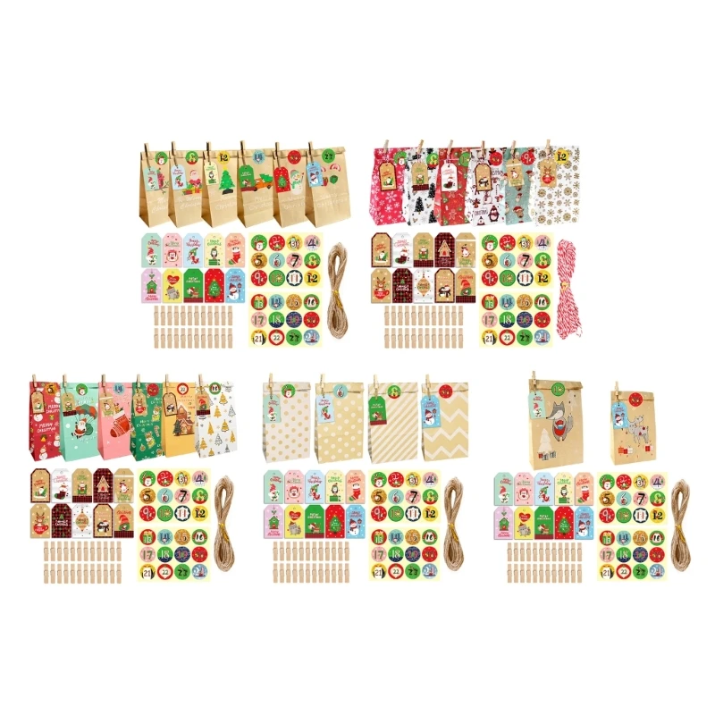 

24 Pcs Christmas Gift Bags and Gift Wrap Sticker Tags, Party Treat Bag Candy Bag