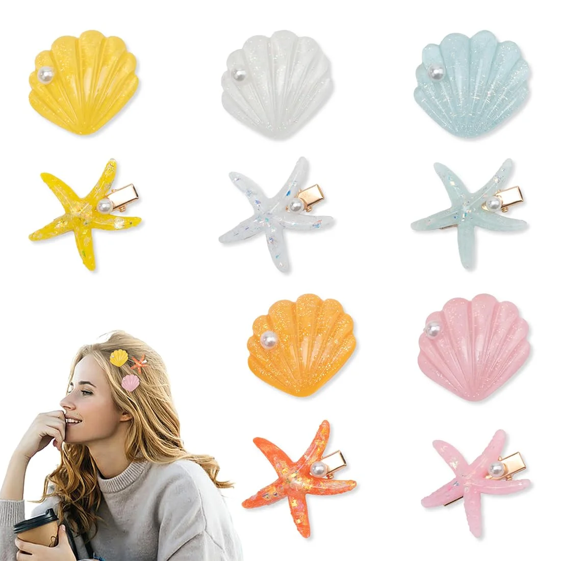 Mode Künstliche Shell Perle Seestern Muschel Haar Clip Für Frauen Mädchen Strand Urlaub Kopfschmuck Bunte Seite Pony Haarspange