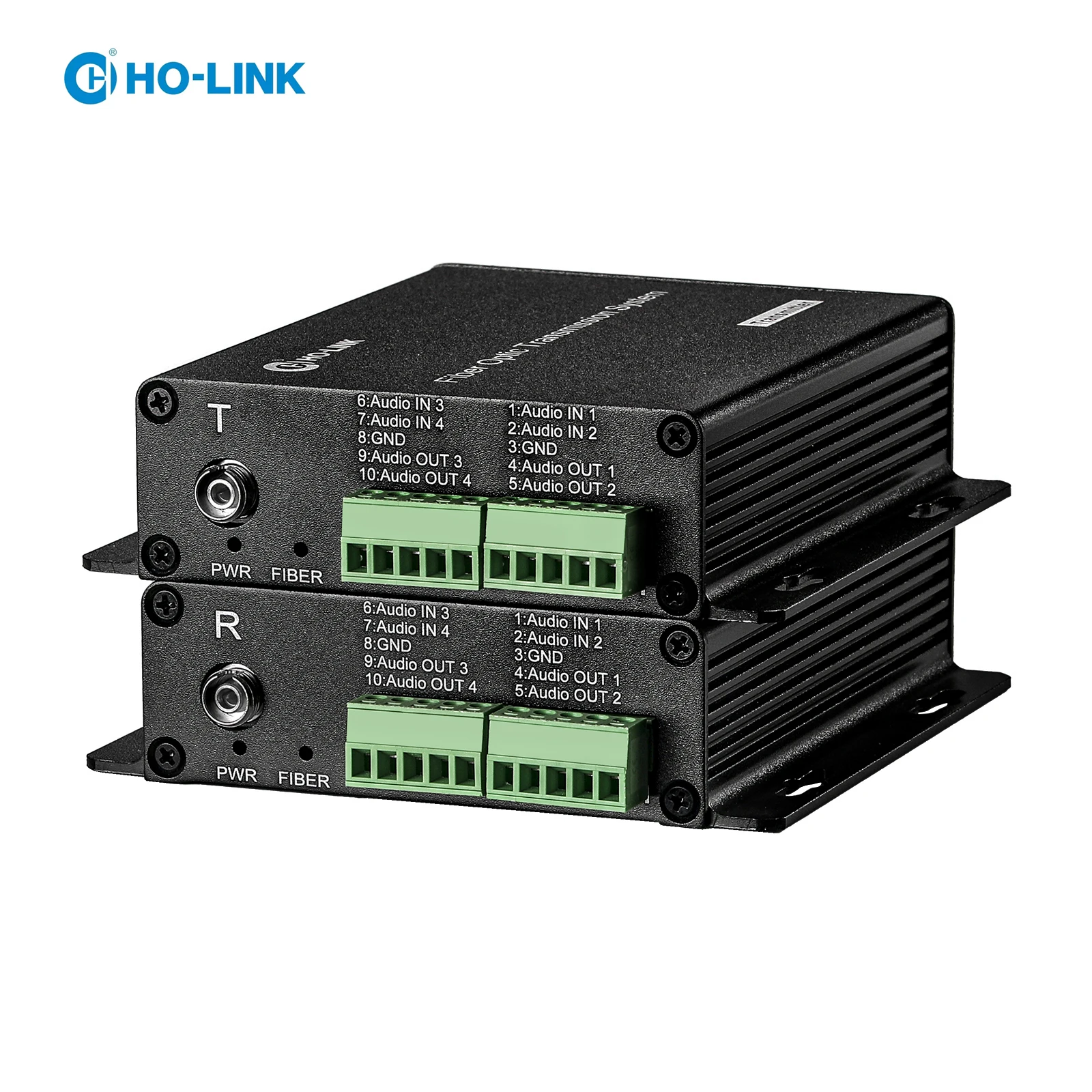 fiber optic converter 4 channel bidirectional phoenix terminal audio,single fiber single mode 20km FC