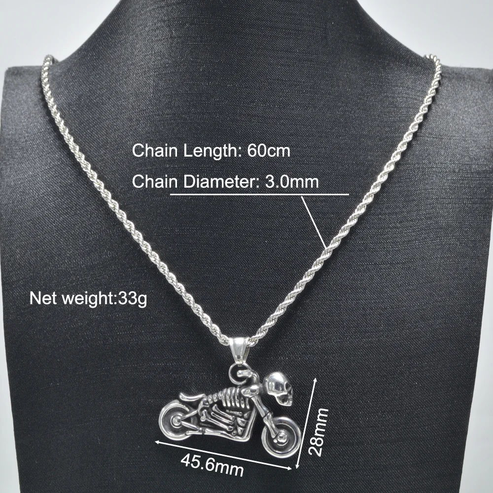 Motorcycle Skull Pendant Necklace Stainless Steel Pendant Necklace Gothic Style Jewelry Accessories  Skeleton Halloween Gift