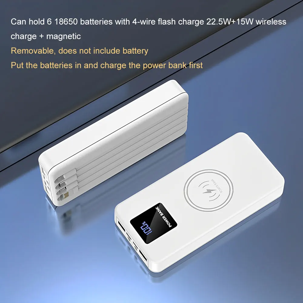 Portable Power Bank Case 6*18650 USB Battery Storage Box For Phone Charging DIY Battery Shell With Cables