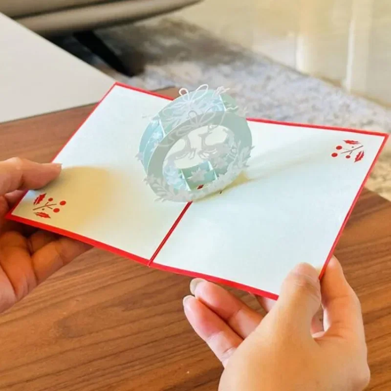 1 pcs Christmas card circular deer 3D simple hollow out thank you and blessing card thank you cards gift