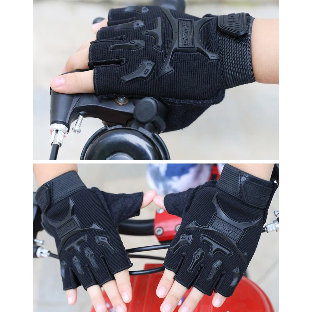 1Pair Kids Half Finger Cycling Gloves Non-Slip Fingerless Adjustable Mitten Shock-Absorbing Gloves for Boys Girls Fishing Biking