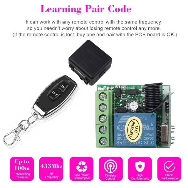 Commutateur sans fil à télécommande pour serrure électromagnétique de porte, récepteur de citations, émetteur 2CH, DC 12V, 1CH, RF, 10A, 433Mhz 2