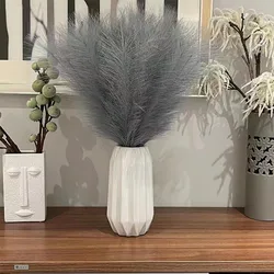Set of 10 Faux Fluffy Pompous Grass Stems for Boho Home Decor and Floral Arrangements (Gray)