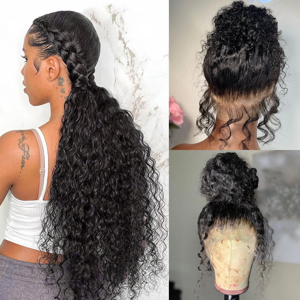 

Soft Glueless Preplucked 26 Inch Long 180%Density Natural Black Kinky Curly Deep Lace Front Wig For Women BabyHair Daily Cosplay