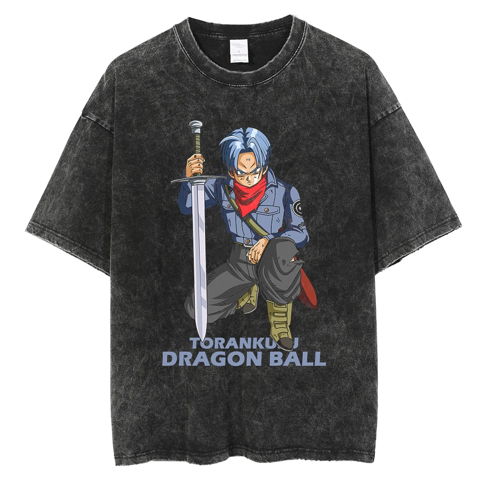 

Men Streetwear Hip Hop Oversize T Shirt Cartoon Dragon Ball Graphic T-Shirt Retro Washed Black Harajuku Tshirt Cotton Tops Tees