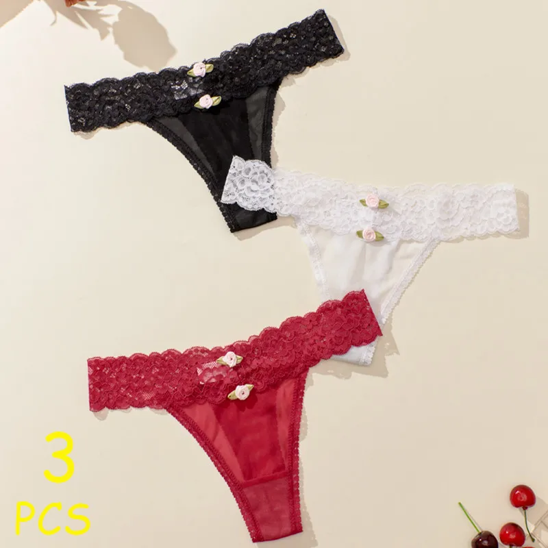 

New Sexy Low Waist Lace Underwear Fashionable Embroidered Button G-string Solid Color Minimalist Panties Hollow Breathable Thong