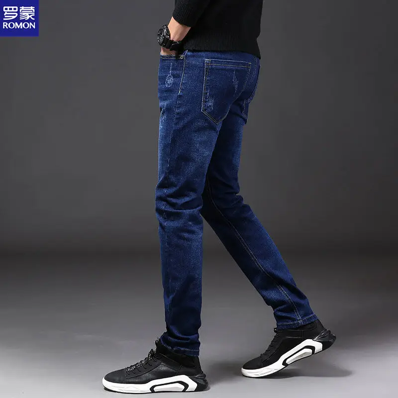 

2022 Spring Summer Jean Pants Mens Stretch Korean Solid Casual Slim Fit Elastic Waist Business Classic Denim Trousers Male T36