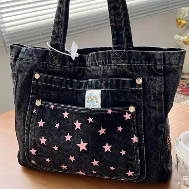 

Large Capacity Shoulder Bag Fashion Embroidered Canvas Denim Women Handbag Shoulder Bag Tote Bag