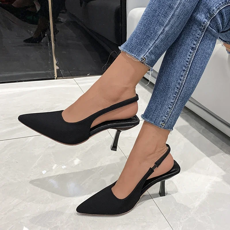 

Women Rhinestone High Heels Pumps Heeled Sandals Fashion Female Stiletto Slingback Pointe Weddings Bridal 2024