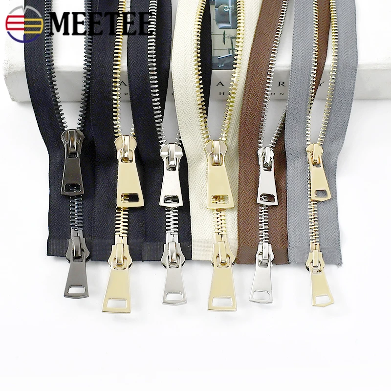 Meetee 1Pc 80/100/120cm Metal Zipper Double-slider Auto Lock Zippers for  Jackets Coat Repair DIY Bag Clothing Sewing Accessories