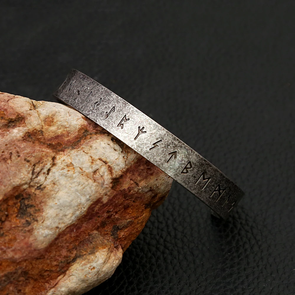 Fashion Vintage Viking Rune Bracelest for Men Women 316L Stainless Steel Simple Open Bracelet Amulet Jewelry Gift stainless steel bracelet