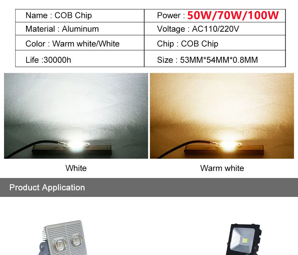 Description Picture 6 of itemAC110V 220V LED Chip 50W 70W 100W COB Chip No Need Driver LED Lamp Beads for Flood Light Spotlight DIY LightingWelding Free