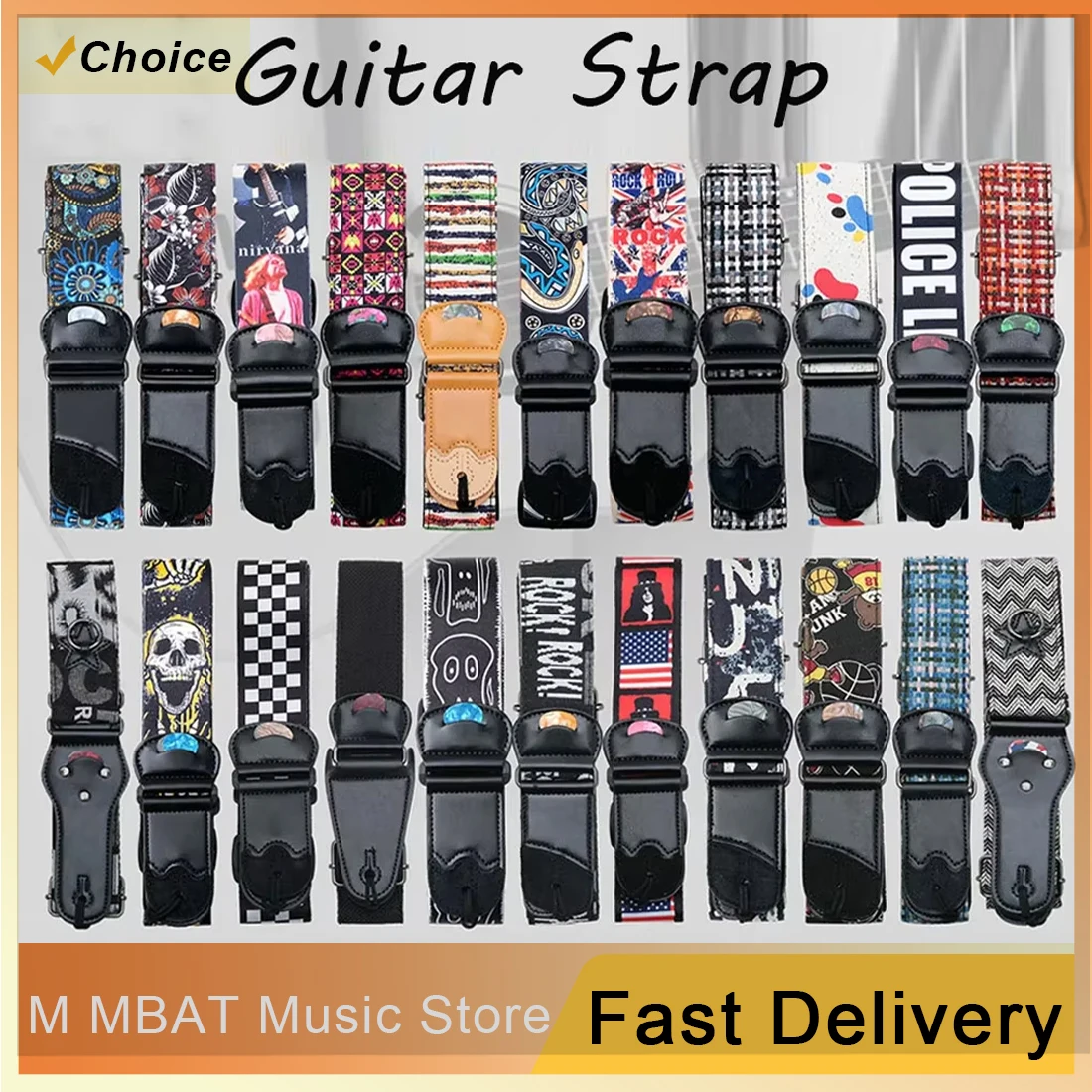 Embroidered Electric Guitar Strap with Plectrum Holder - String Instrument Accessory