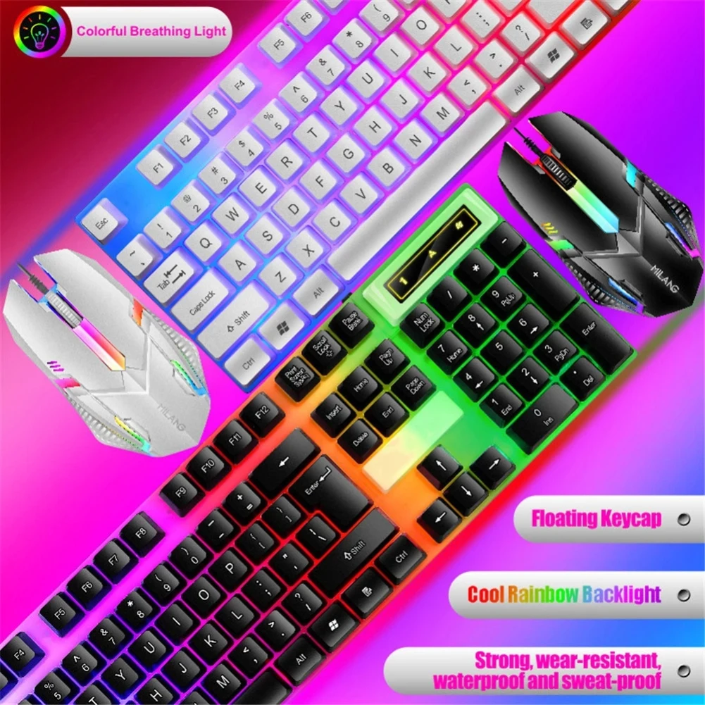 Комплект Проводной USB-клавиатуры и мыши T6 игровая клавиатура с радужной
