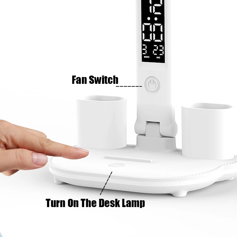 3in1 Multifunction Table Lamp LED Four-headed Folding With Fan Calendar Clock USB Rechargeable Desk light 3 color Reading Lamp 4