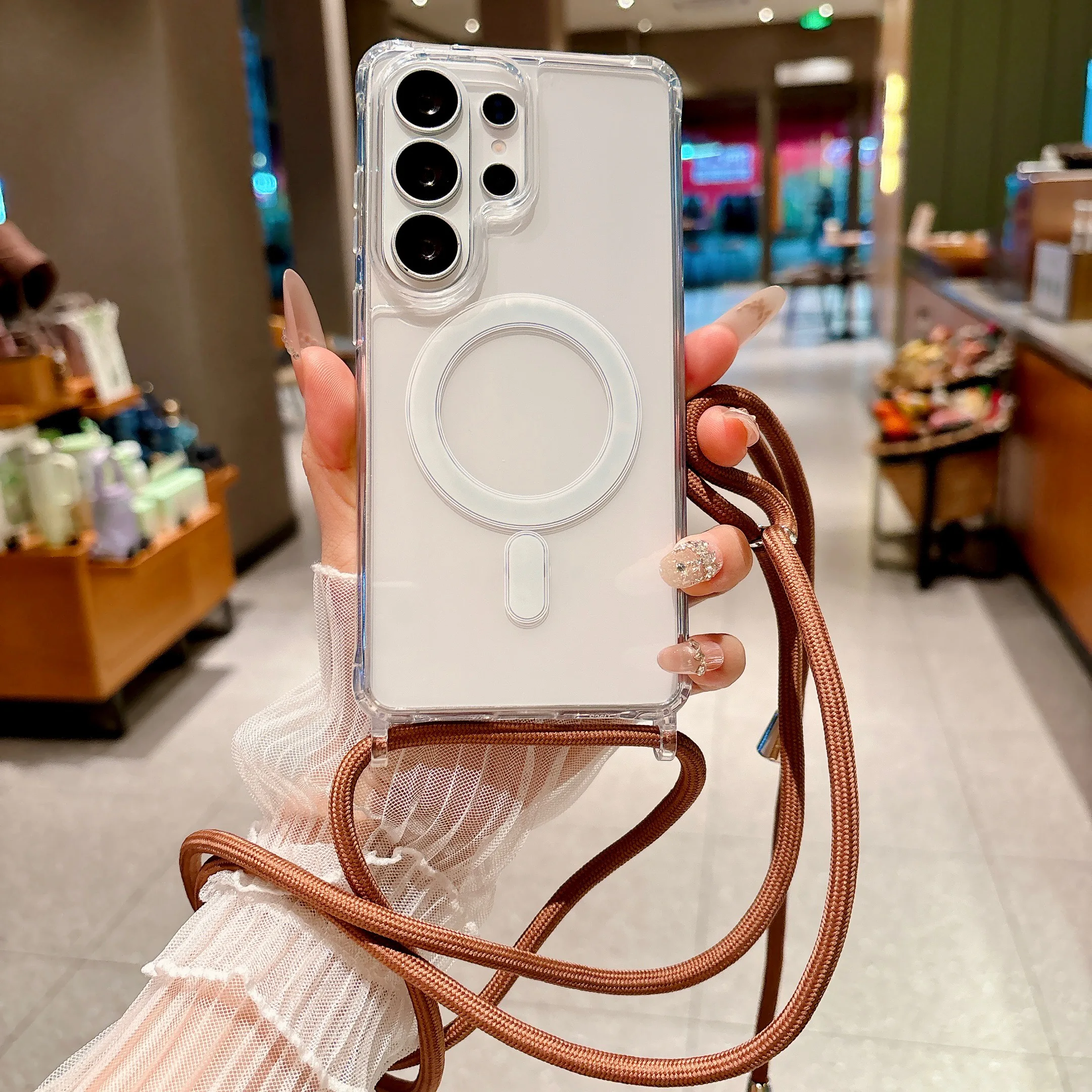 Crossbody Lanyard Rope Acrylic Magnetic Phone Case with Shockproof Protection