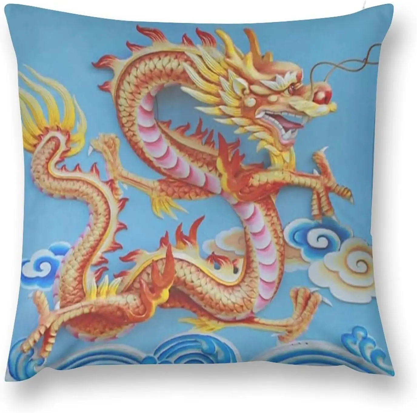 

Colorful Chinese Dragon White Throw Pillow Covers Luxury Pillowcases Couch Pillows for Living Room Sofa Accent Pillows