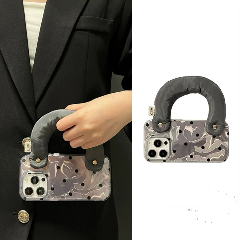 Chic Black Point Handbag Lustre Lining Hard Phone Case