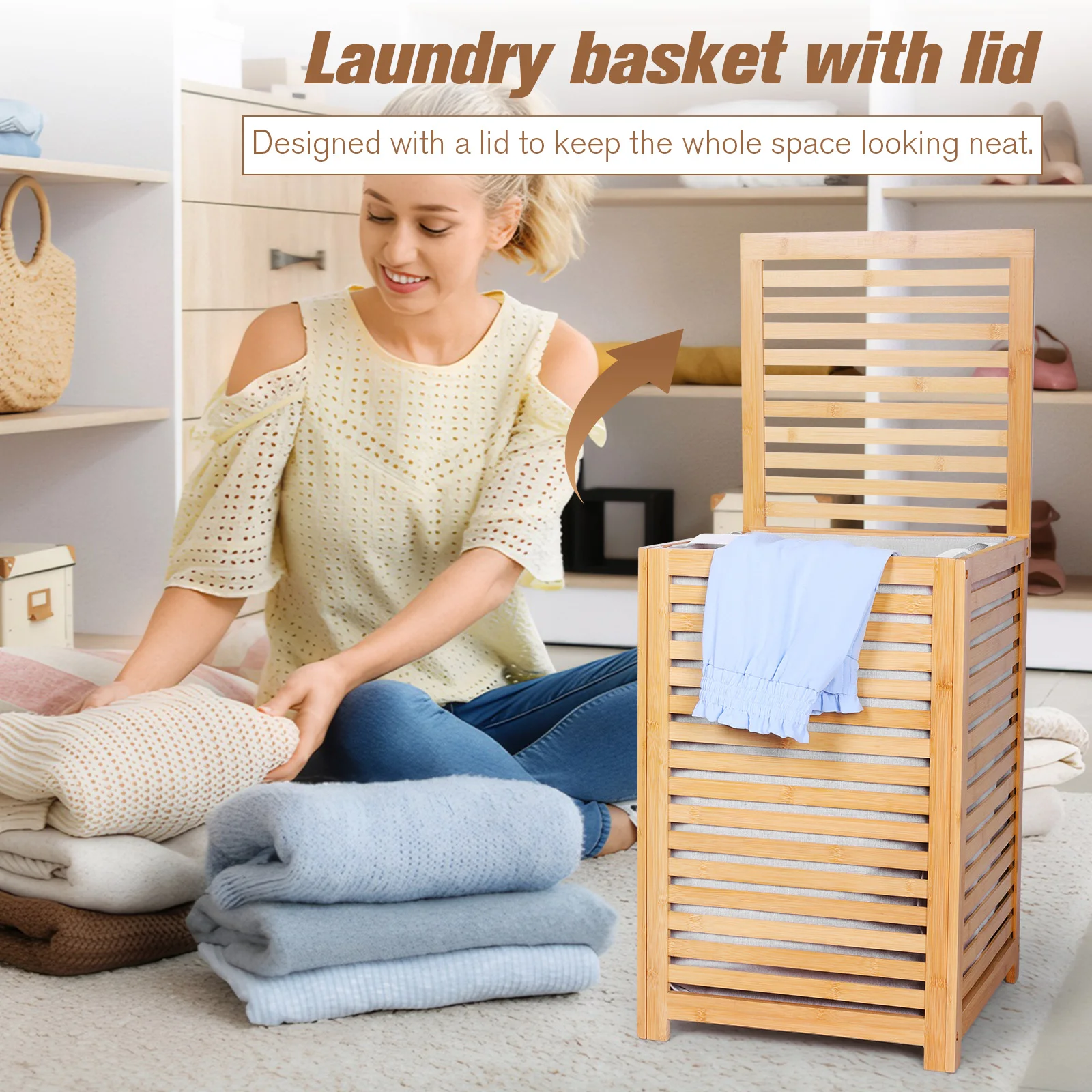 Bamboo Laundry Hamper with Removable Liner Bag Dirty Clothes Hamper Dirty Clothes Storage Basket for Home Use