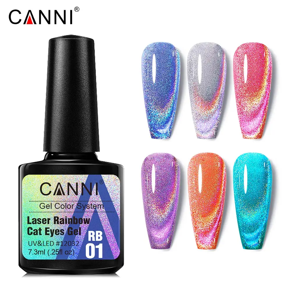 Canni Reflective Gel Bright Effect Party Shining Rainbow Cat Eye Nail Gel Polish 7.3ml Semi Permanent Glitter Laser Nail Lacquer 4