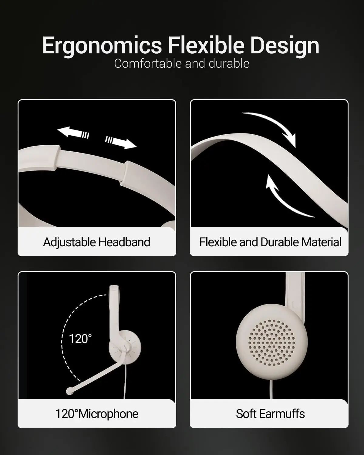 FEABASK EH07 USB 헤드셋 (마이크 내장) - PC, 노트북, 유선 컴퓨터용 헤드폰, 소음 제거 기능, 가정, 사무실, 온라인, 음소거 제어 지원